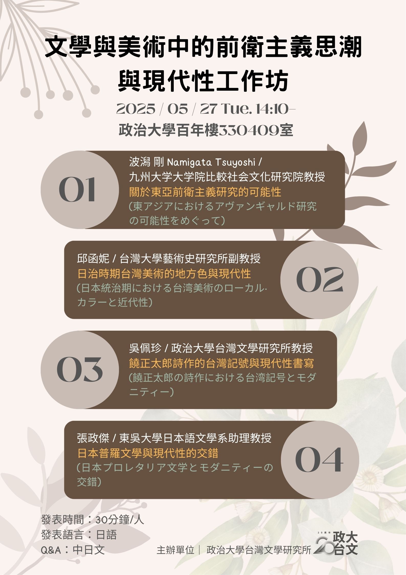 【學術】「文學與美術中的前衛主義思潮與現代性」工作坊